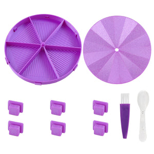 Beads Sorting Storage Tray Round Diamond Painting Tools with Lid (Purple)
