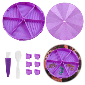 Beads Sorting Storage Tray Round Diamond Painting Tools with Lid (Purple)