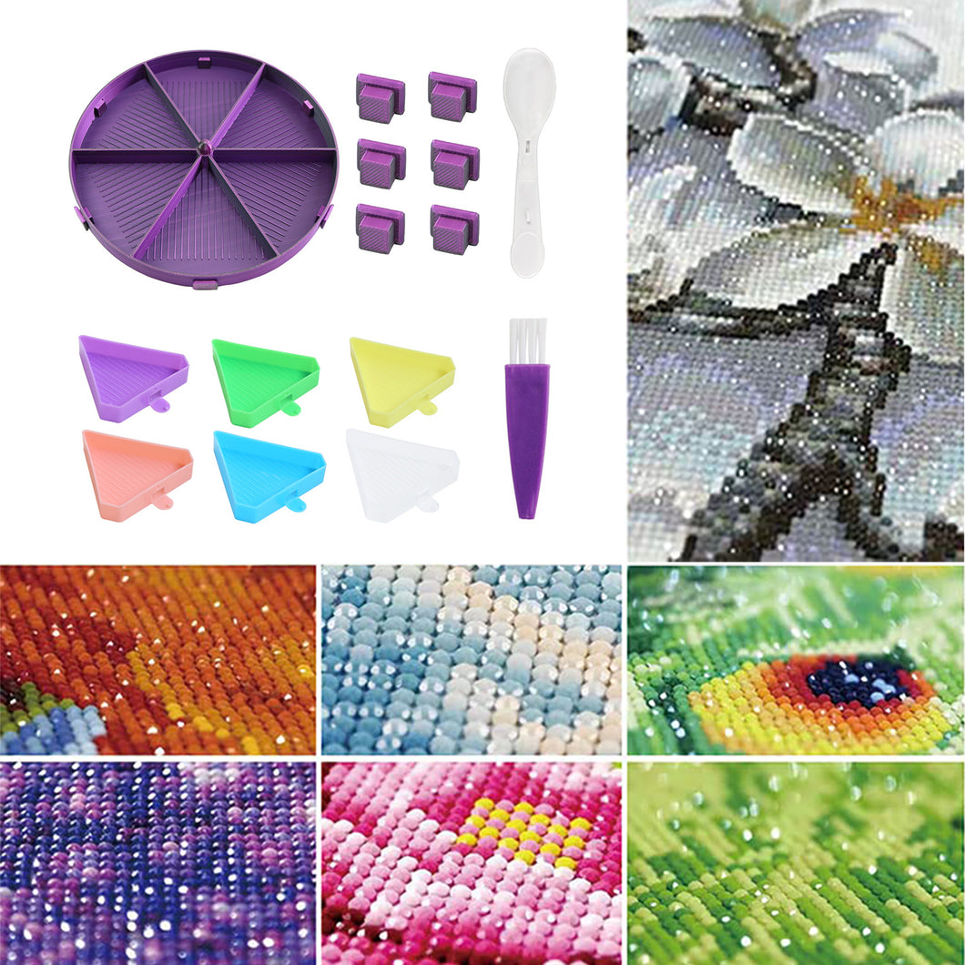 Beads Sorting Storage Tray Round Diamond Painting Tools with Dish (Black Purple)