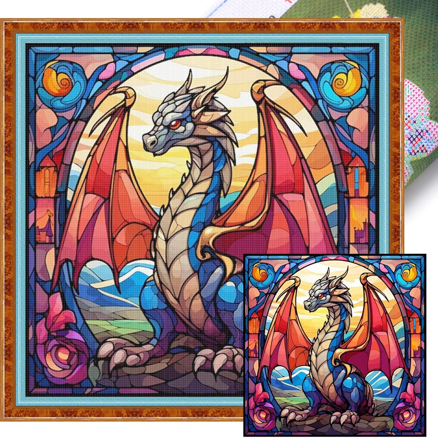 Glass Painting - Pterosaur - Full 11CT Stamped Cross Stitch 40x40CM - Huacan