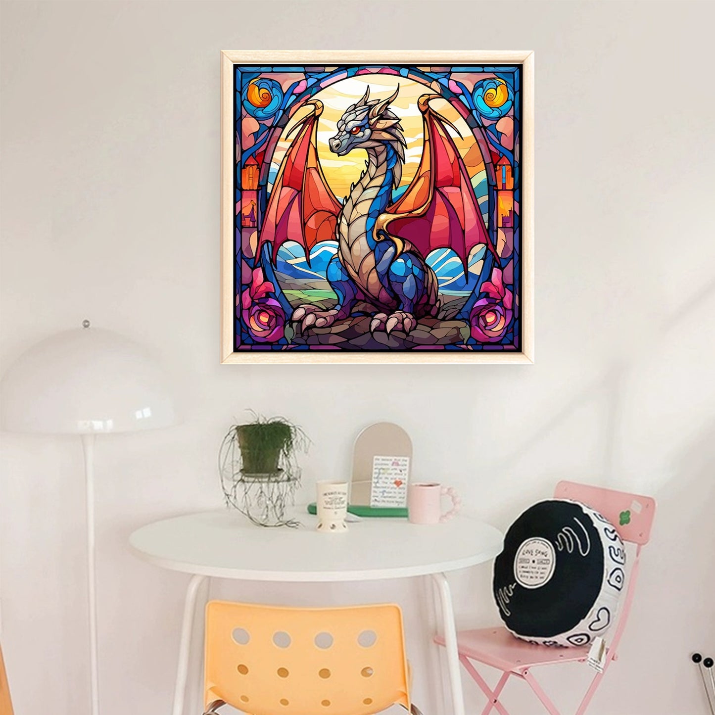 Glass Painting - Pterosaur - Full 11CT Stamped Cross Stitch 40x40CM - Huacan
