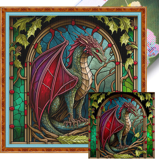 Glass Painting - Pterosaur - Full 11CT Stamped Cross Stitch 40x40CM - Huacan