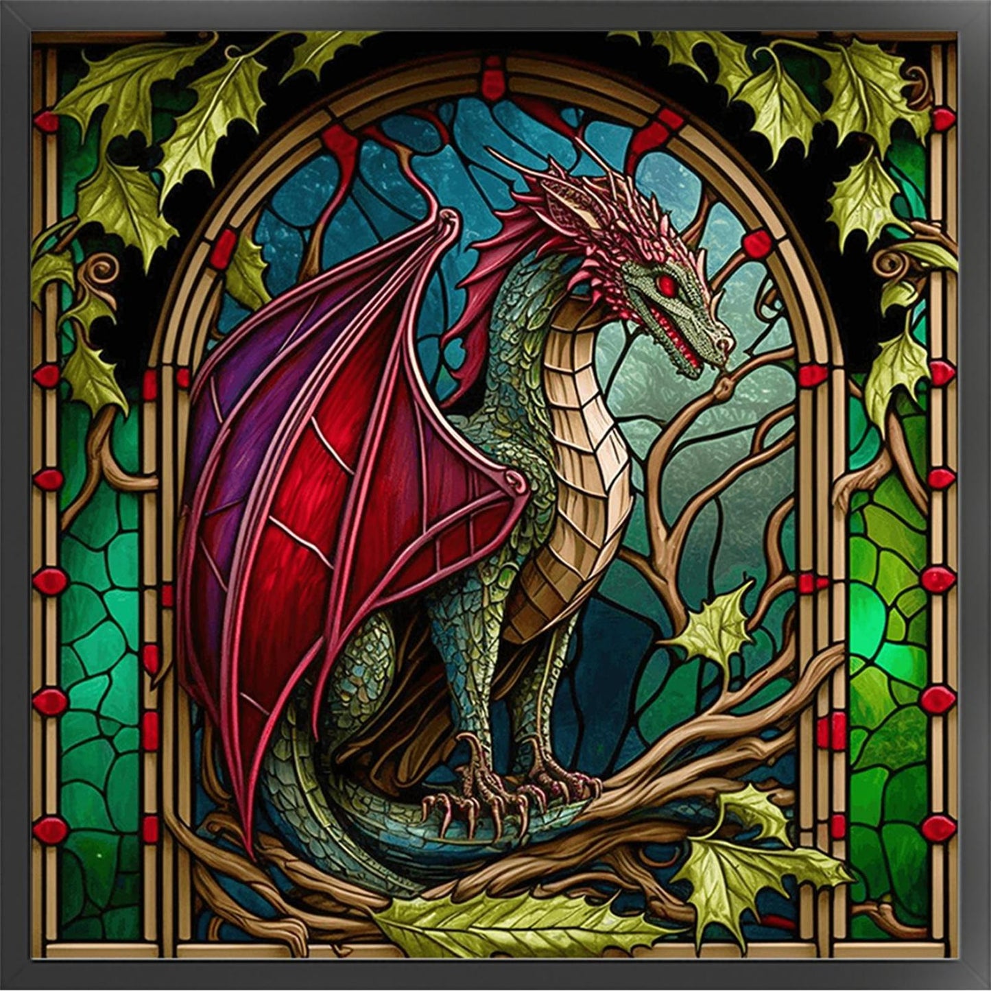 Glass Painting - Pterosaur - Full 11CT Stamped Cross Stitch 40x40CM - Huacan