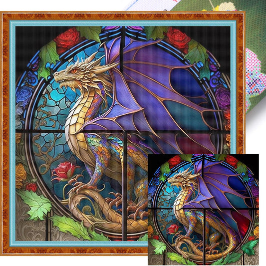 Glass Painting - Pterosaur - Full 11CT Stamped Cross Stitch 40x40CM - Huacan