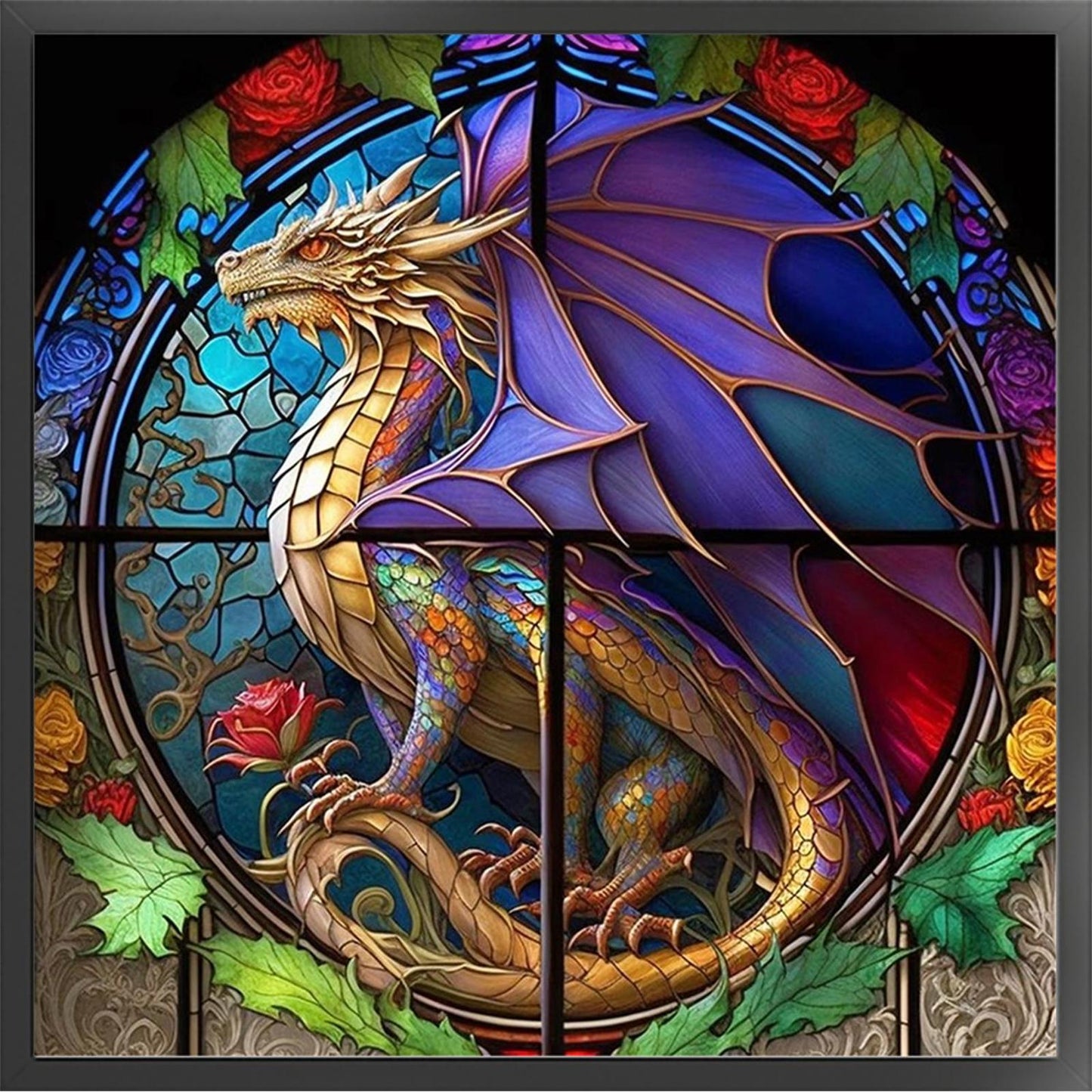 Glass Painting - Pterosaur - Full 11CT Stamped Cross Stitch 40x40CM - Huacan