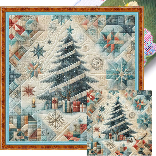 Spliced Christmas Tree - Full 14CT Stamped Cross Stitch 40x40CM - Huacan
