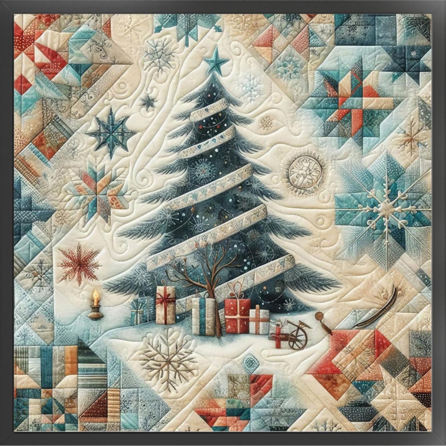 Spliced Christmas Tree - Full 14CT Stamped Cross Stitch 40x40CM - Huacan