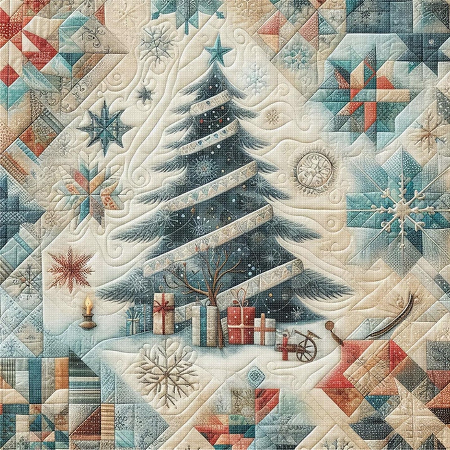 Spliced Christmas Tree - Full 14CT Stamped Cross Stitch 40x40CM - Huacan