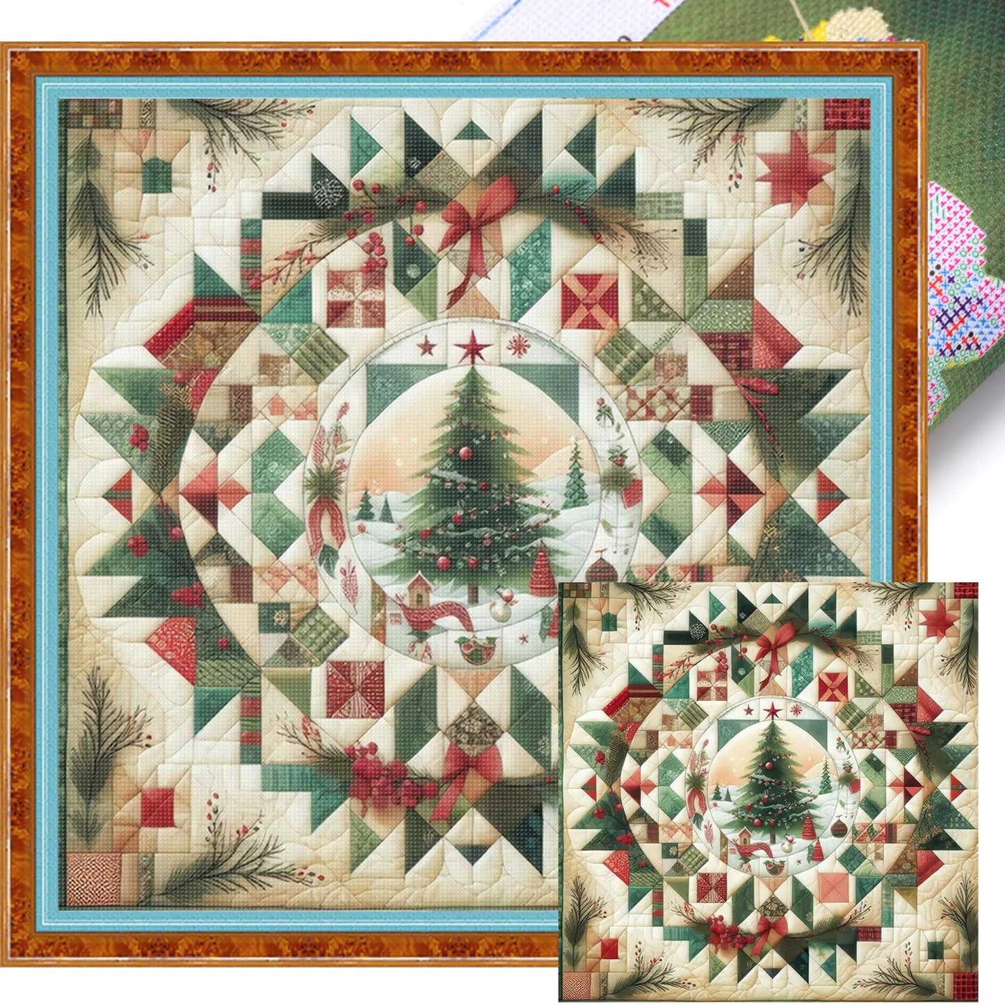 Spliced Christmas Tree - Full 14CT Stamped Cross Stitch 40x40CM - Huacan