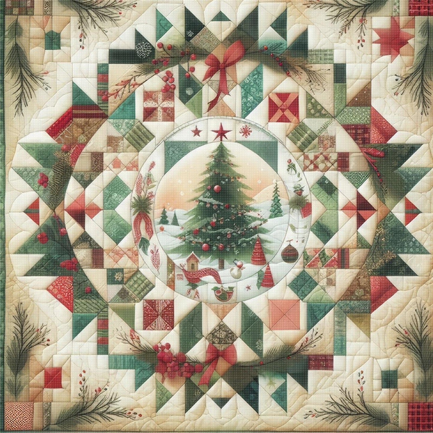 Spliced Christmas Tree - Full 14CT Stamped Cross Stitch 40x40CM - Huacan