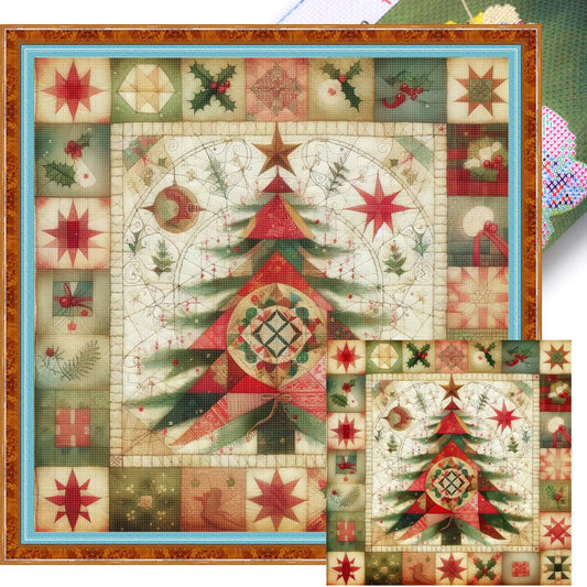 Spliced Christmas Tree - Full 14CT Stamped Cross Stitch 40x40CM - Huacan