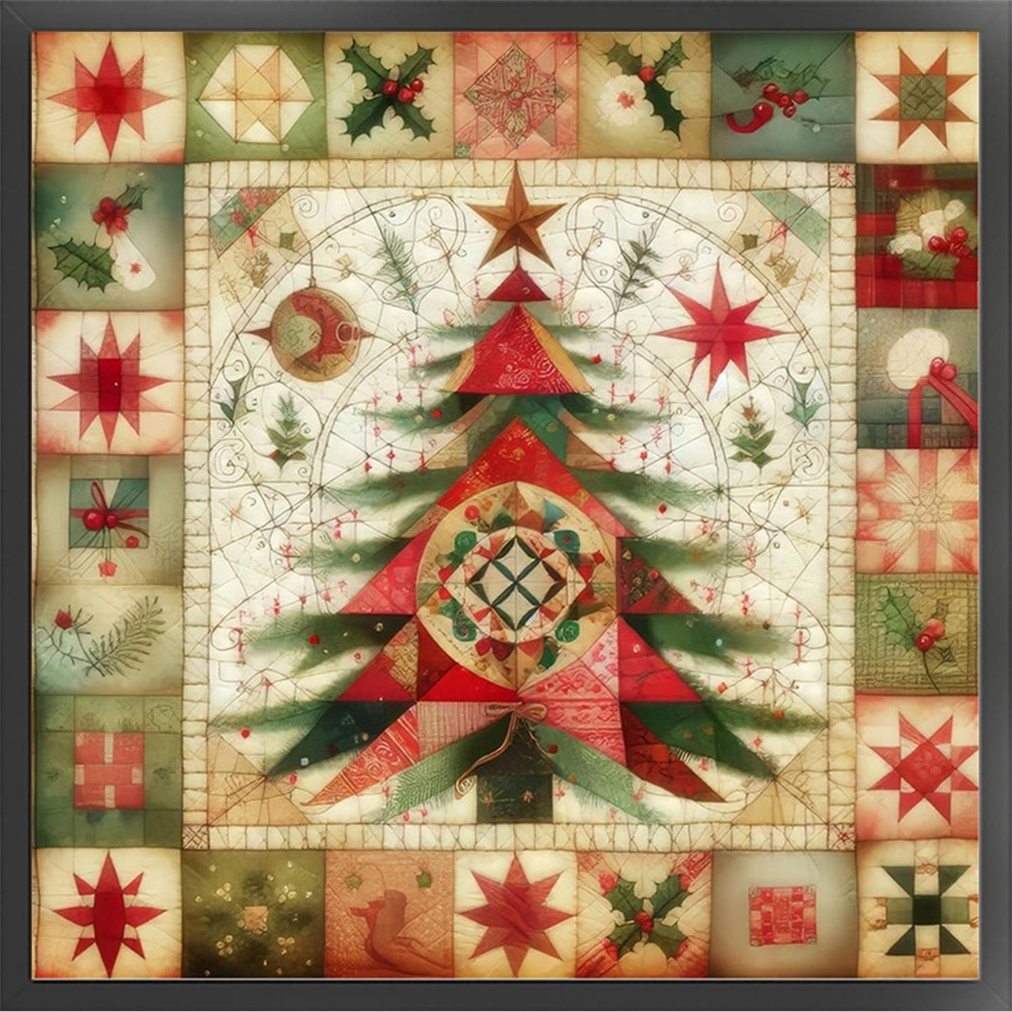 Spliced Christmas Tree - Full 14CT Stamped Cross Stitch 40x40CM - Huacan