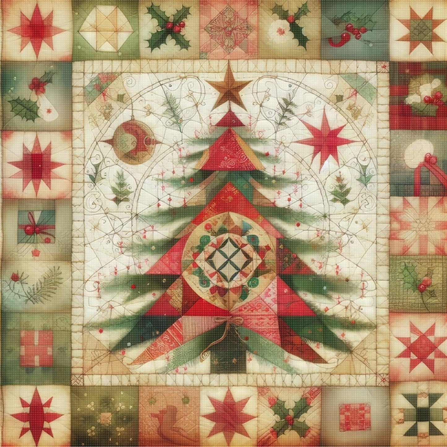 Spliced Christmas Tree - Full 14CT Stamped Cross Stitch 40x40CM - Huacan
