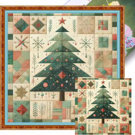 Spliced Christmas Tree - Full 14CT Stamped Cross Stitch 40x40CM - Huacan