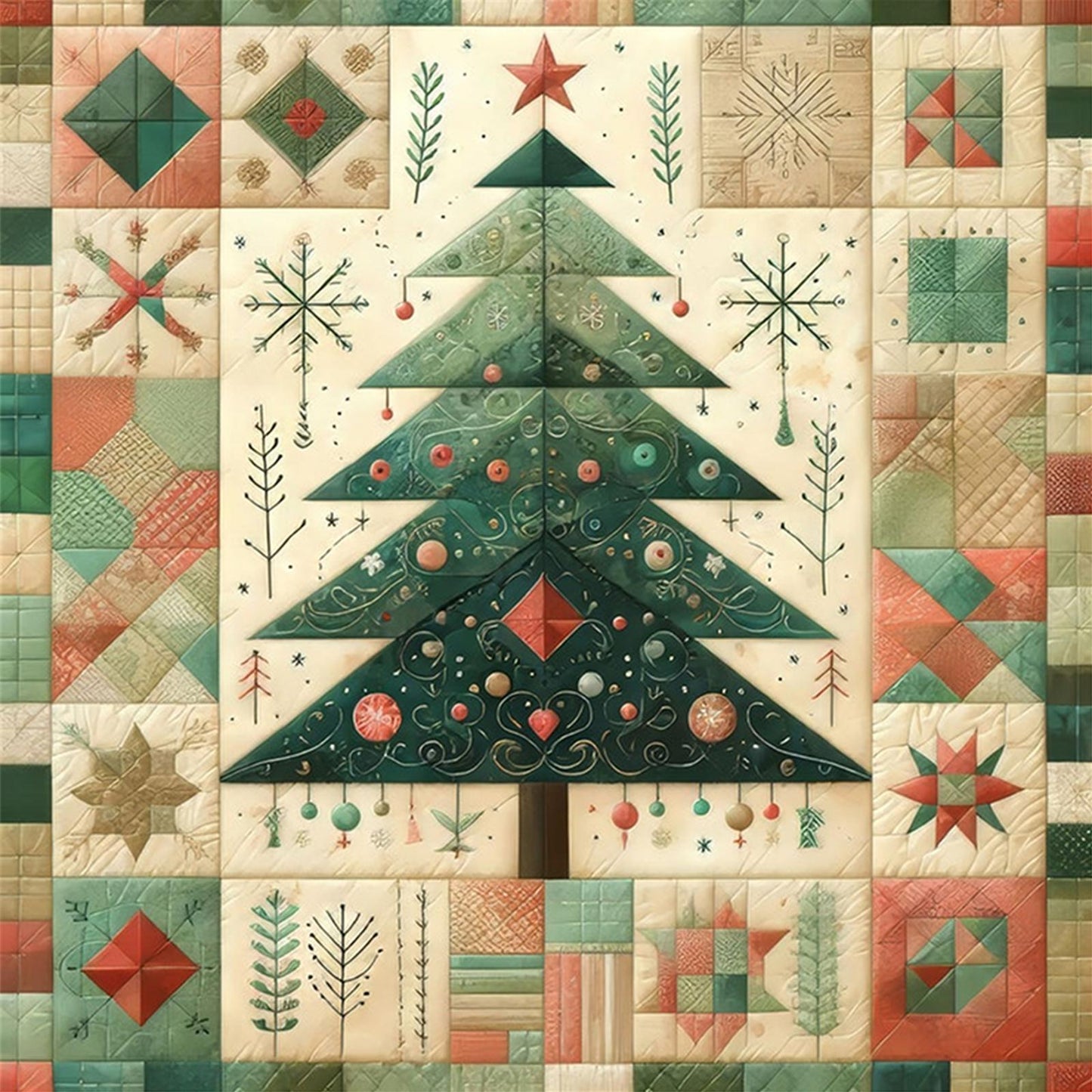 Spliced Christmas Tree - Full 14CT Stamped Cross Stitch 40x40CM - Huacan