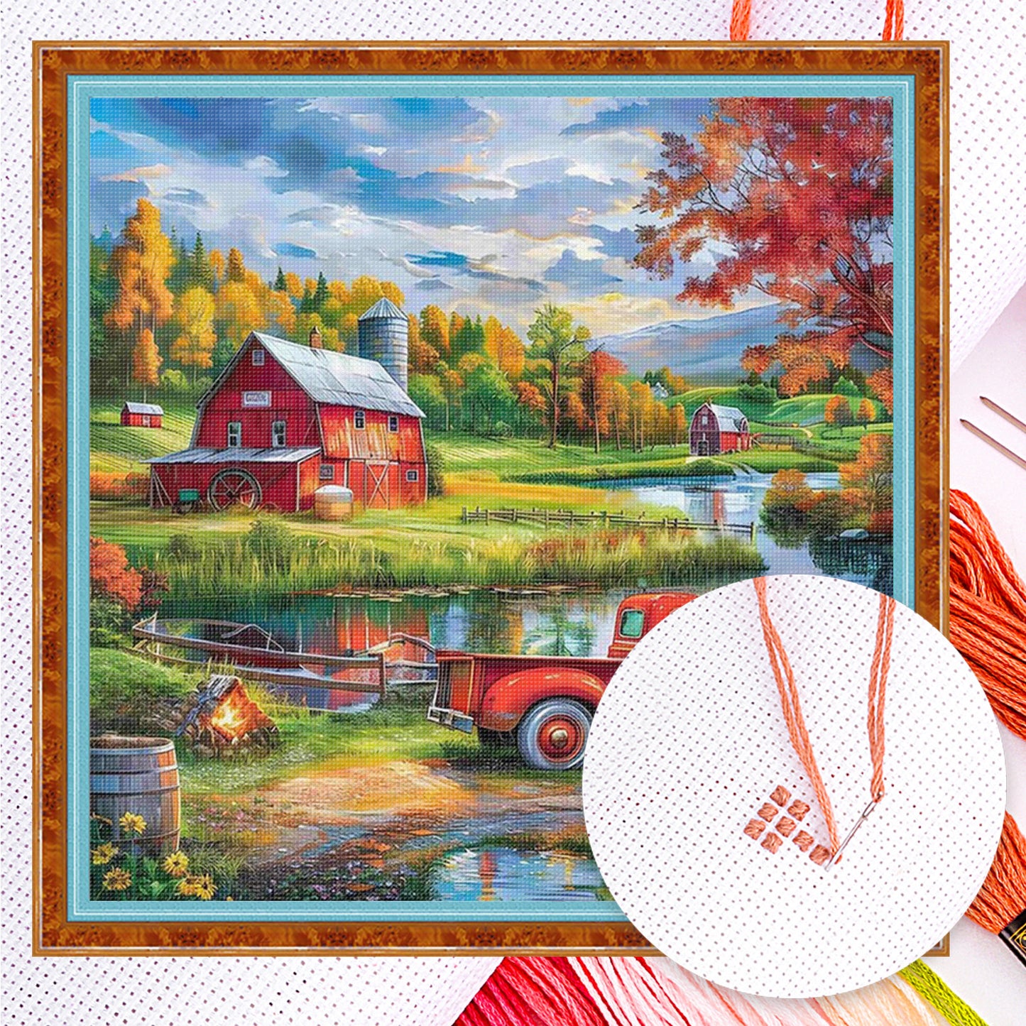 Farm Truck - Full 14CT Counted Cross Stitch 40x40CM - Yishu