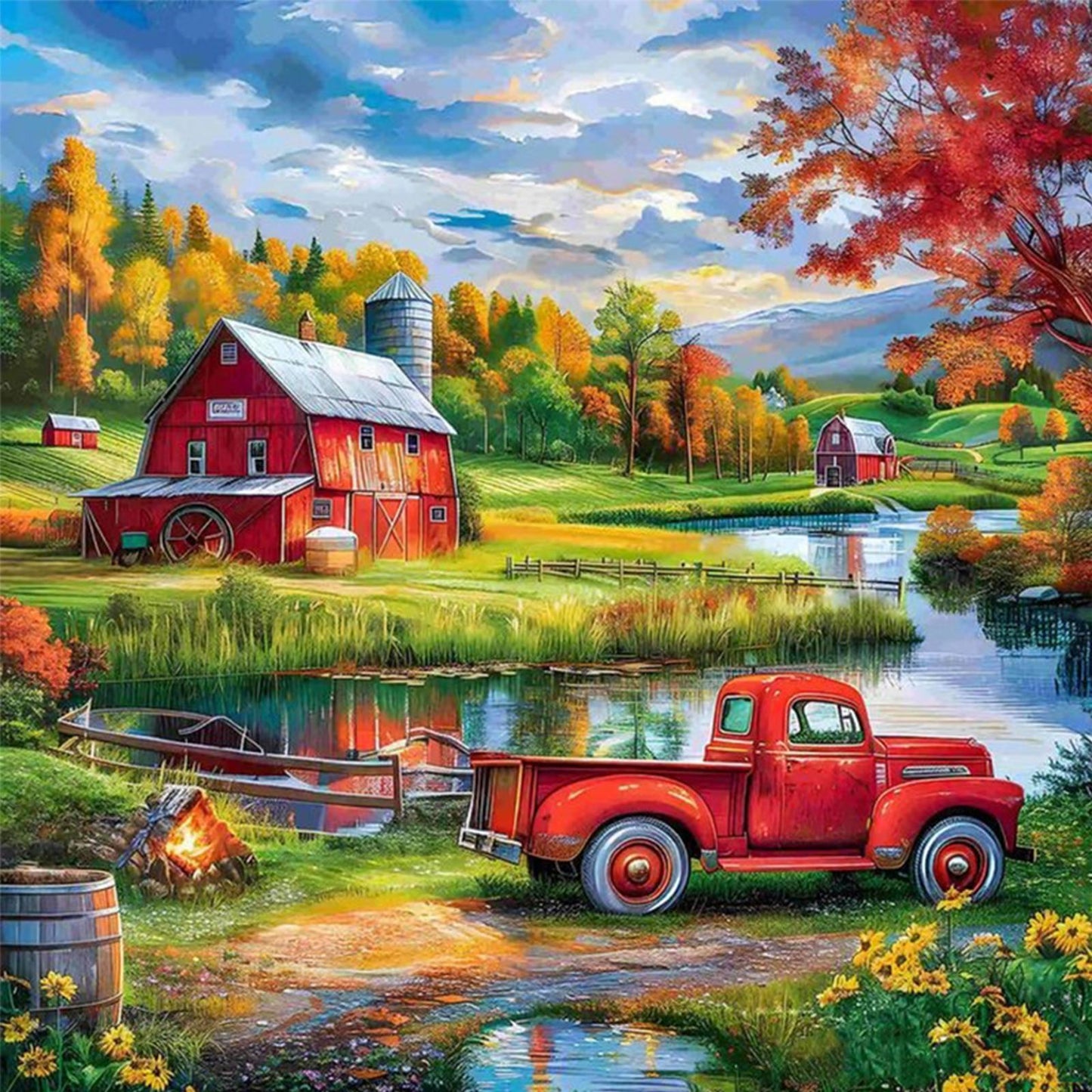 Farm Truck - Full 14CT Counted Cross Stitch 40x40CM - Yishu
