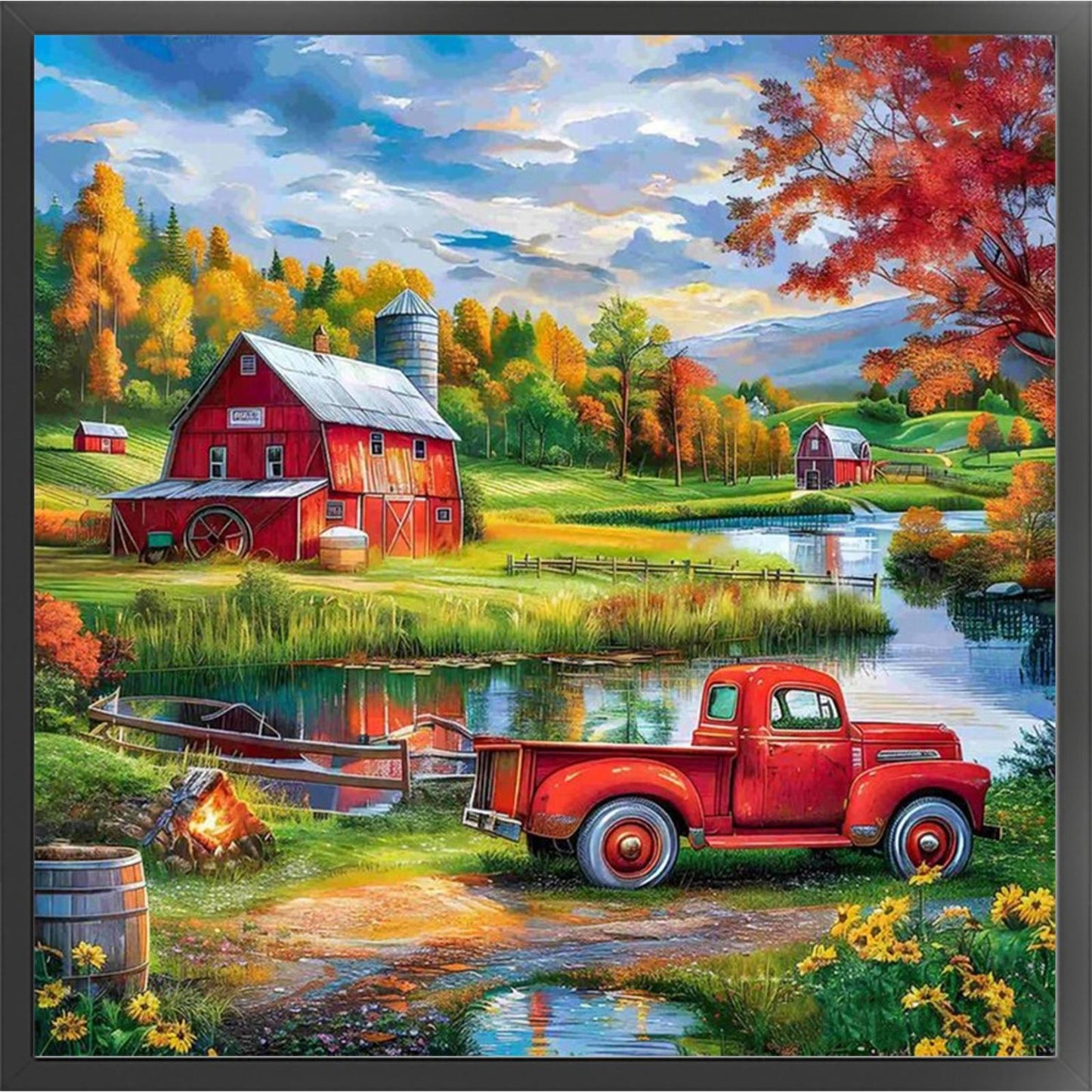 Farm Truck - Full 14CT Counted Cross Stitch 40x40CM - Yishu