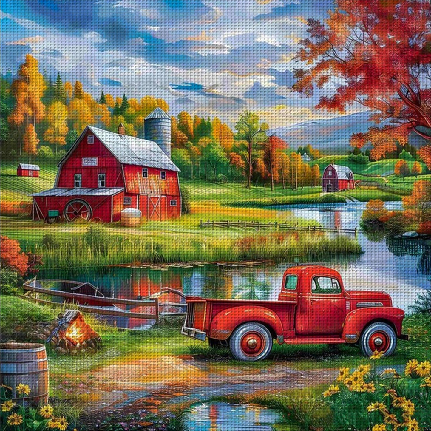 Farm Truck - Full 14CT Counted Cross Stitch 40x40CM - Yishu