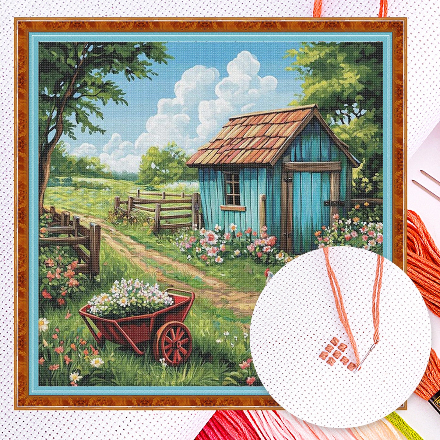 Farm Cottage - Full 14CT Counted Cross Stitch 40x40CM - Yishu