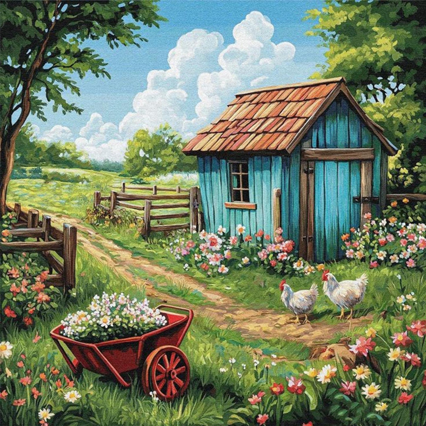 Farm Cottage - Full 14CT Counted Cross Stitch 40x40CM - Yishu