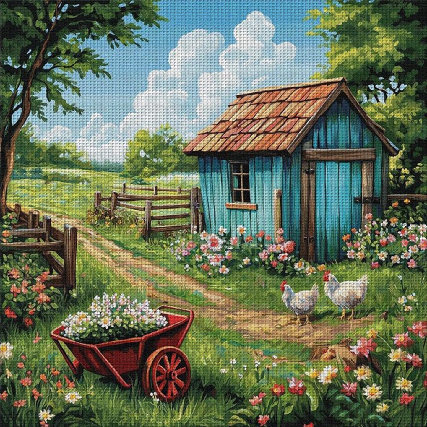 Farm Cottage - Full 14CT Counted Cross Stitch 40x40CM - Yishu