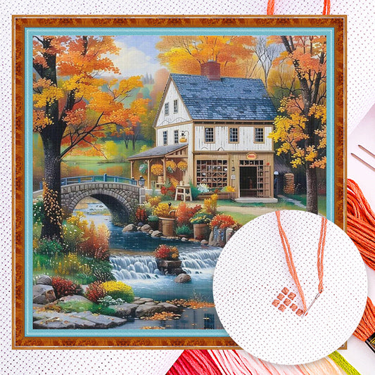 River Cottage - Full 14CT Counted Cross Stitch 40x40CM - Yishu