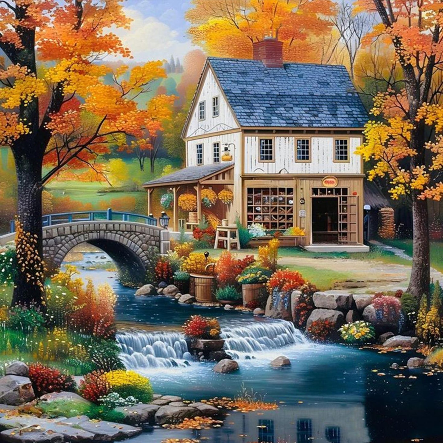 River Cottage - Full 14CT Counted Cross Stitch 40x40CM - Yishu