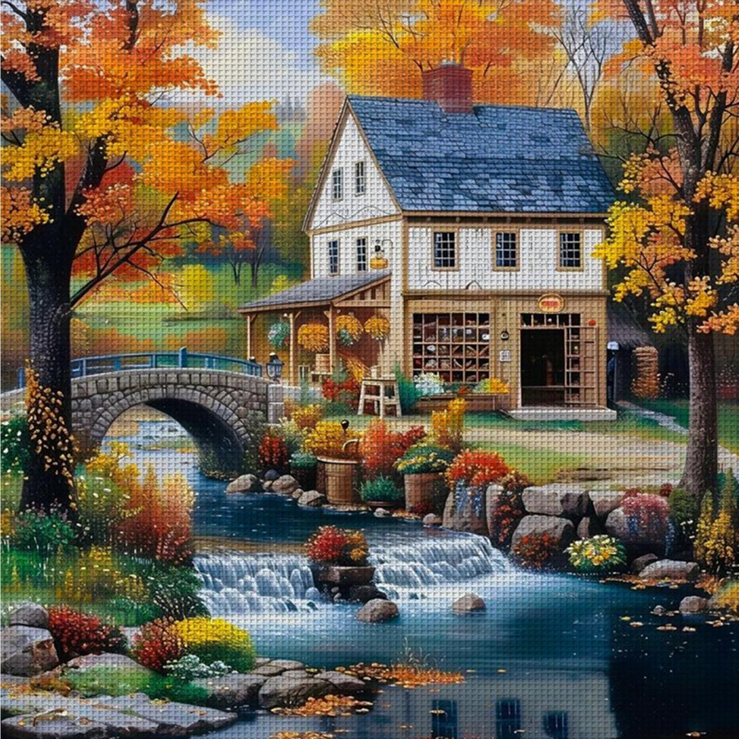 River Cottage - Full 14CT Counted Cross Stitch 40x40CM - Yishu