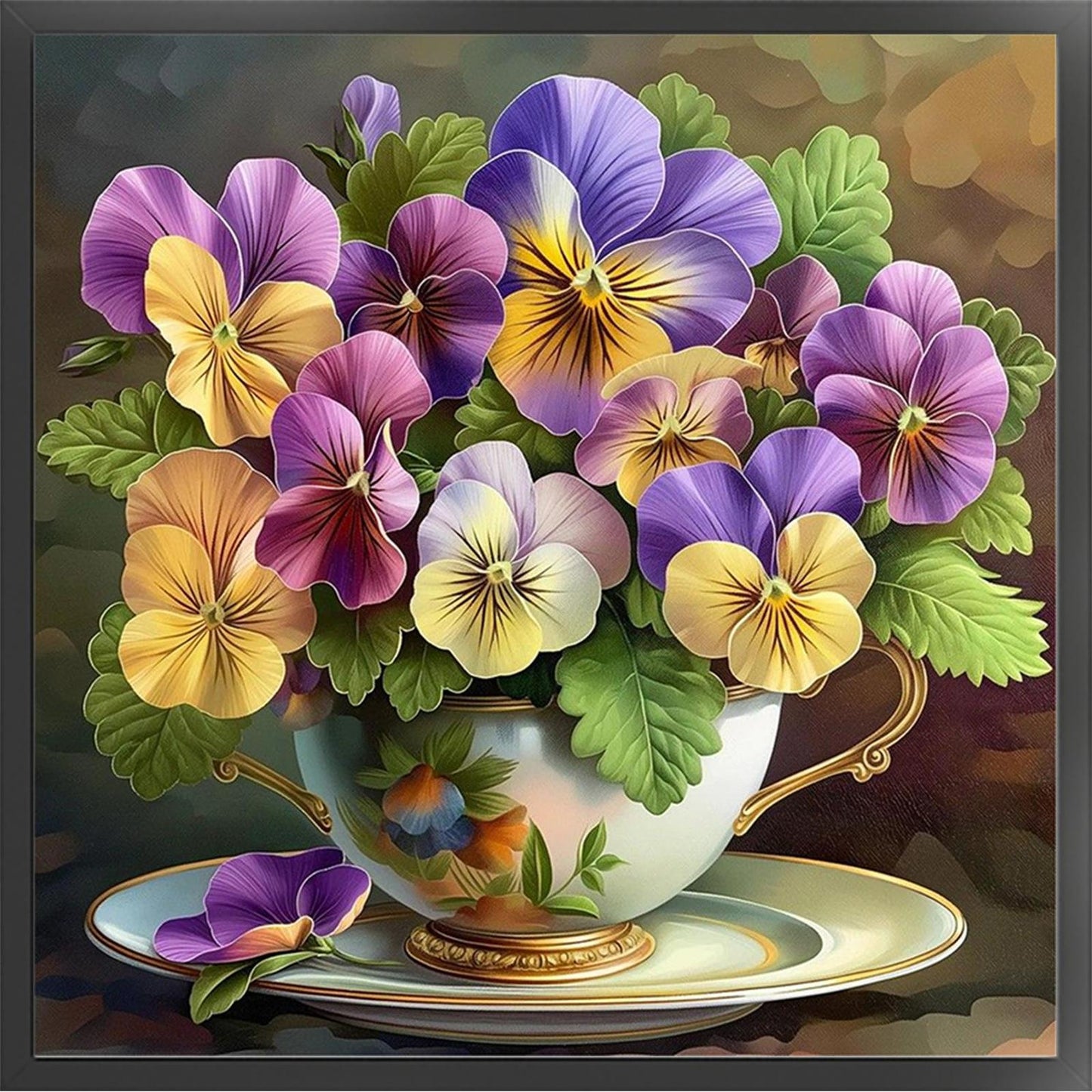 Pansy In Teacup - Full 11CT Stamped Cross Stitch 40x40CM - Huacan