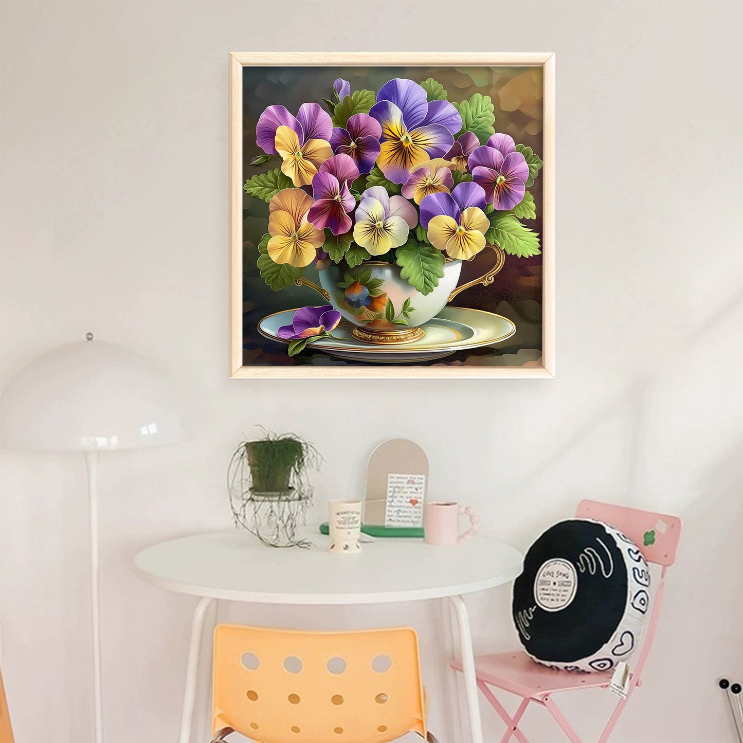 Pansy In Teacup - Full 11CT Stamped Cross Stitch 40x40CM - Huacan
