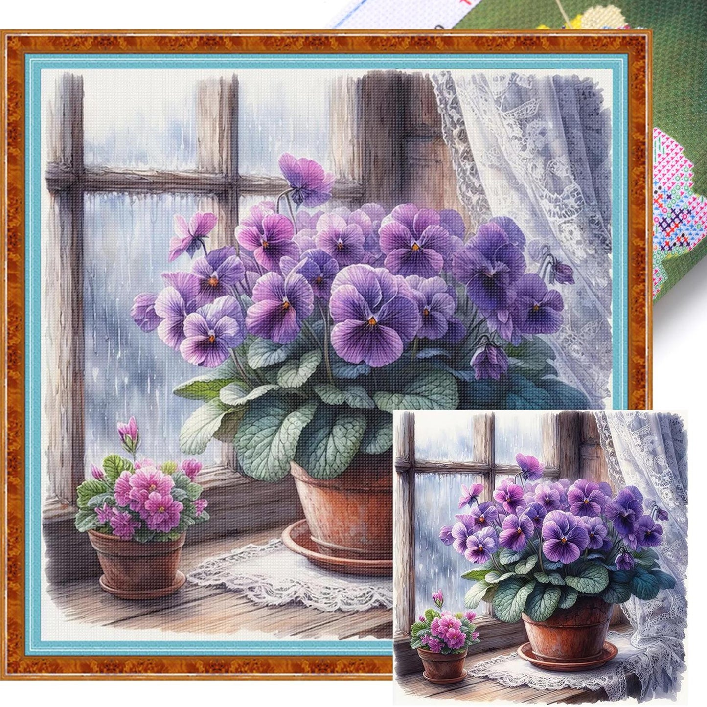 Violet By Window - Full 11CT Stamped Cross Stitch 40x40CM - Huacan