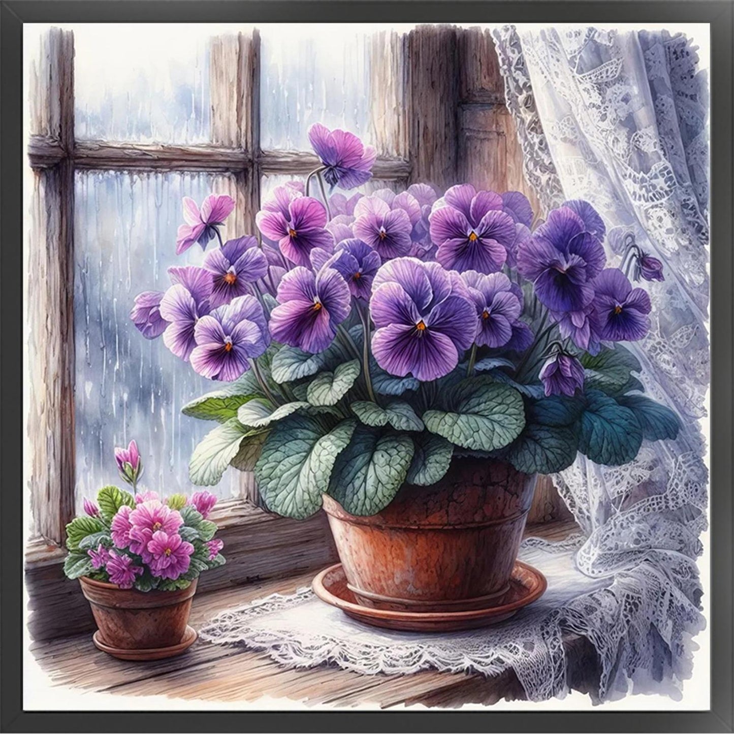 Violet By Window - Full 11CT Stamped Cross Stitch 40x40CM - Huacan