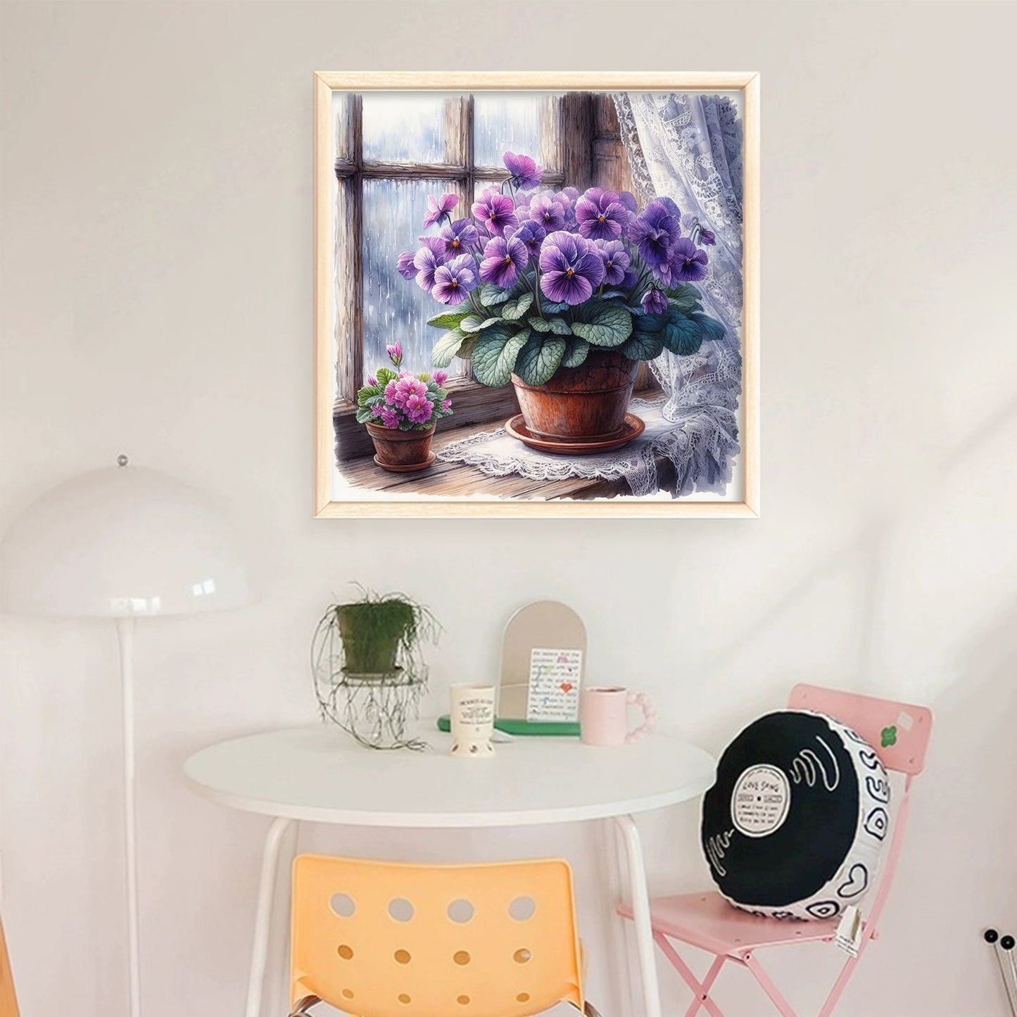 Violet By Window - Full 11CT Stamped Cross Stitch 40x40CM - Huacan