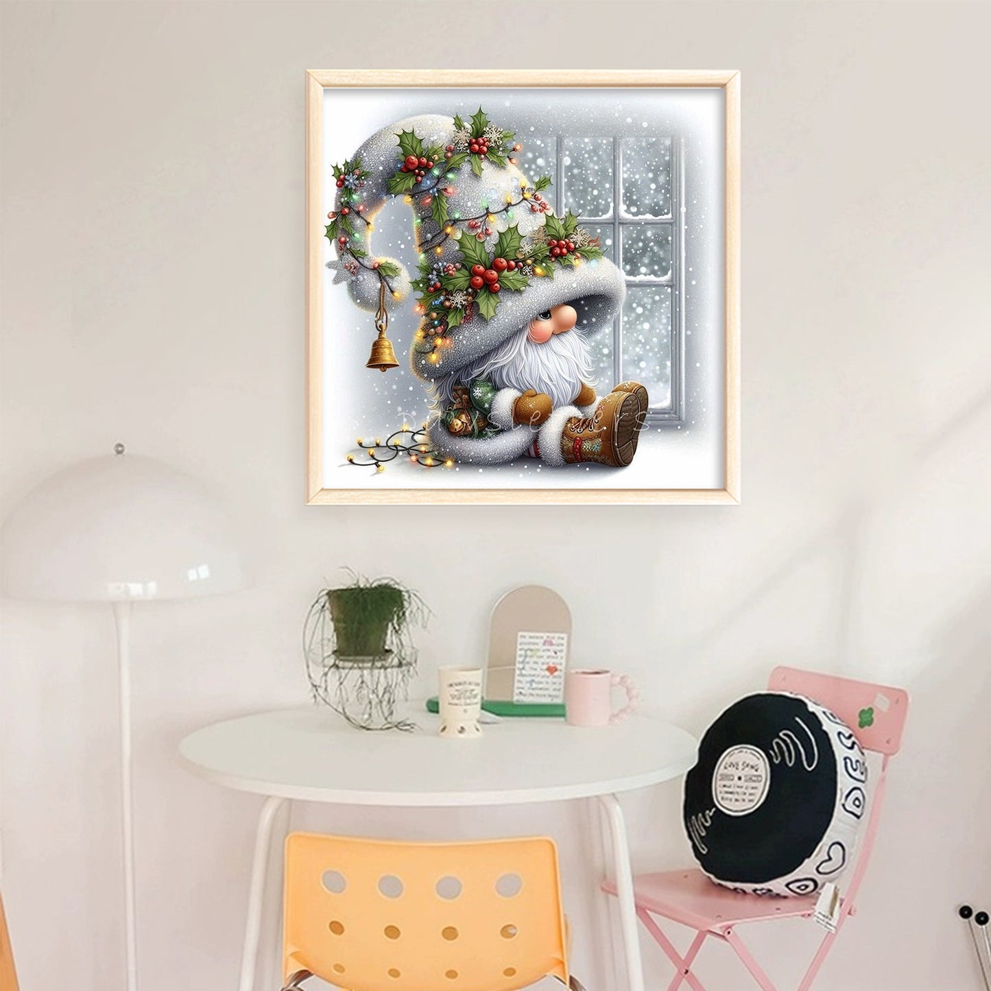 Christmas Gnome By Window - Full 11CT Stamped Cross Stitch 40x40CM - Huacan