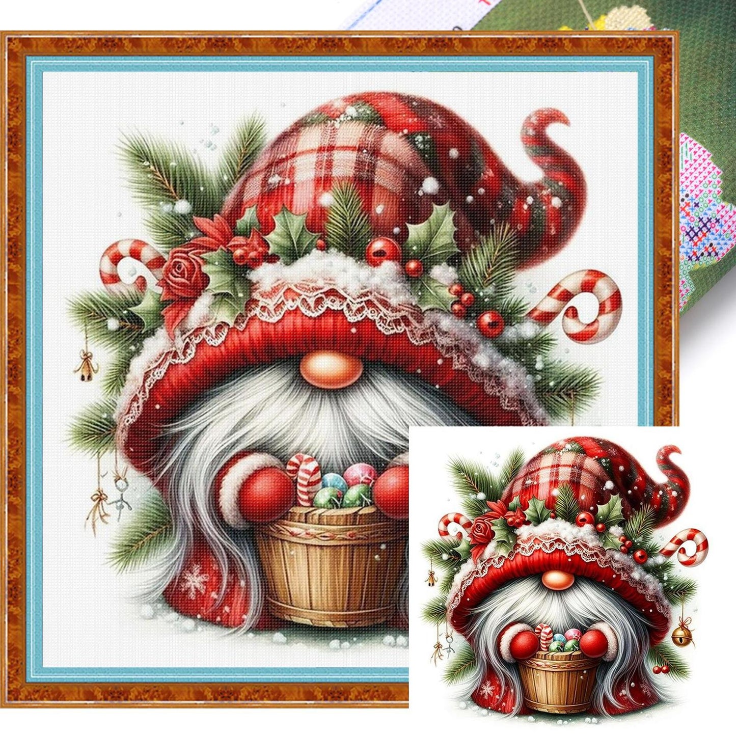 Christmas Gnome - Full 11CT Stamped Cross Stitch 40x40CM - Huacan