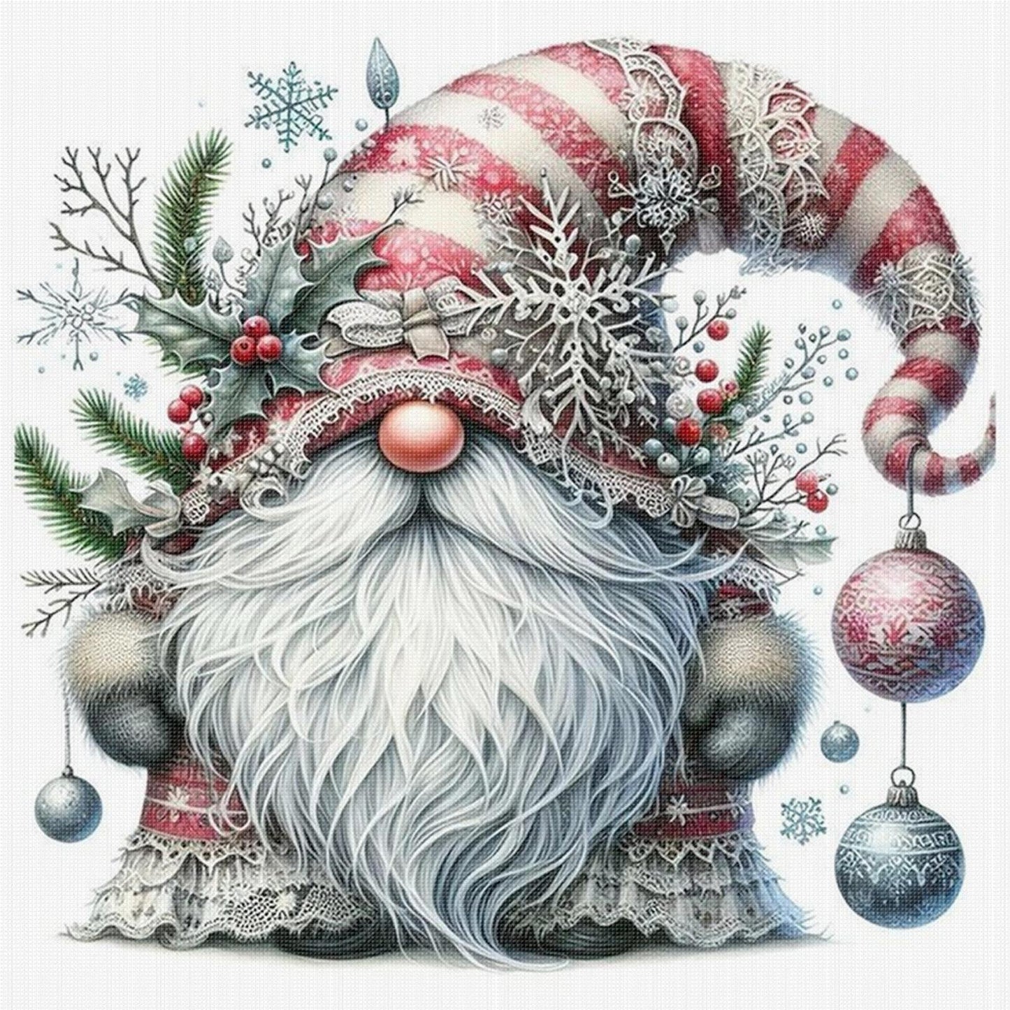 Snow Gnome - Full 11CT Stamped Cross Stitch 40x40CM - Huacan