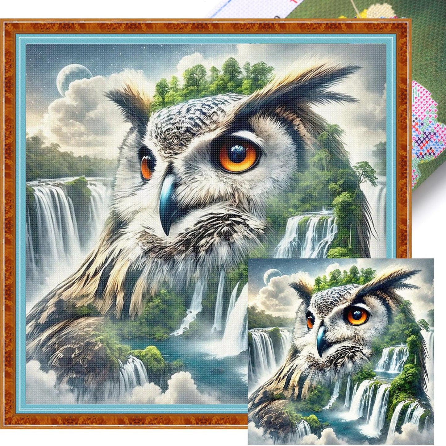 Owl Waterfall - Full 11CT Stamped Cross Stitch 40x40CM - Huacan