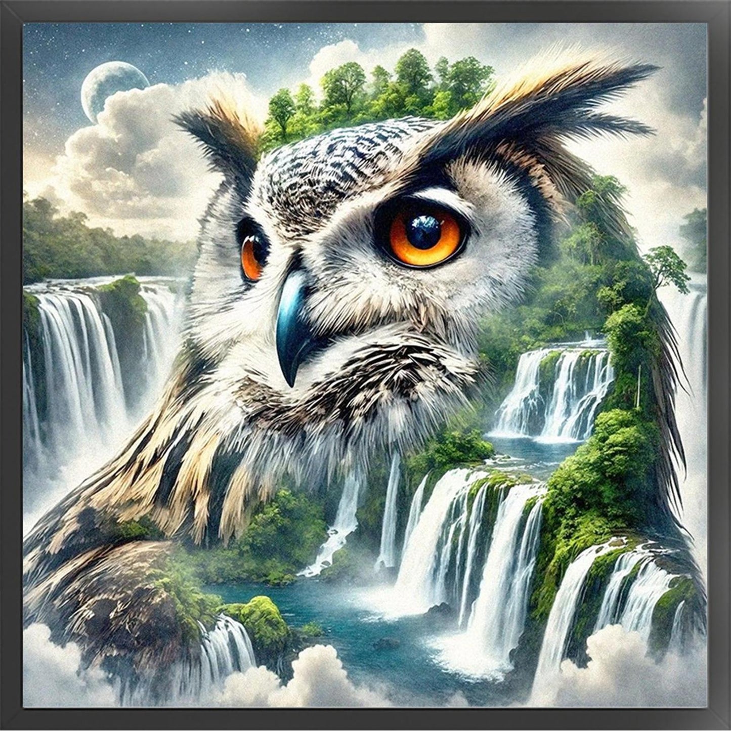Owl Waterfall - Full 11CT Stamped Cross Stitch 40x40CM - Huacan