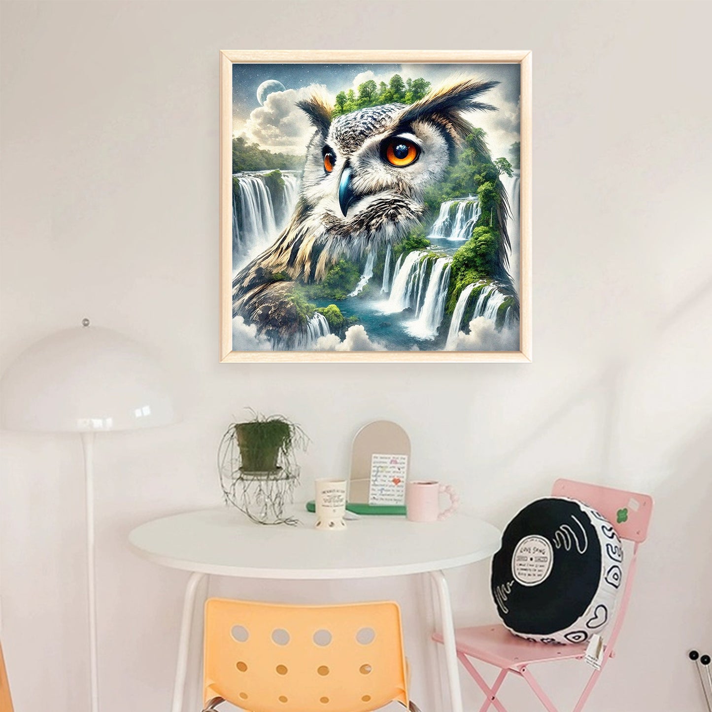 Owl Waterfall - Full 11CT Stamped Cross Stitch 40x40CM - Huacan