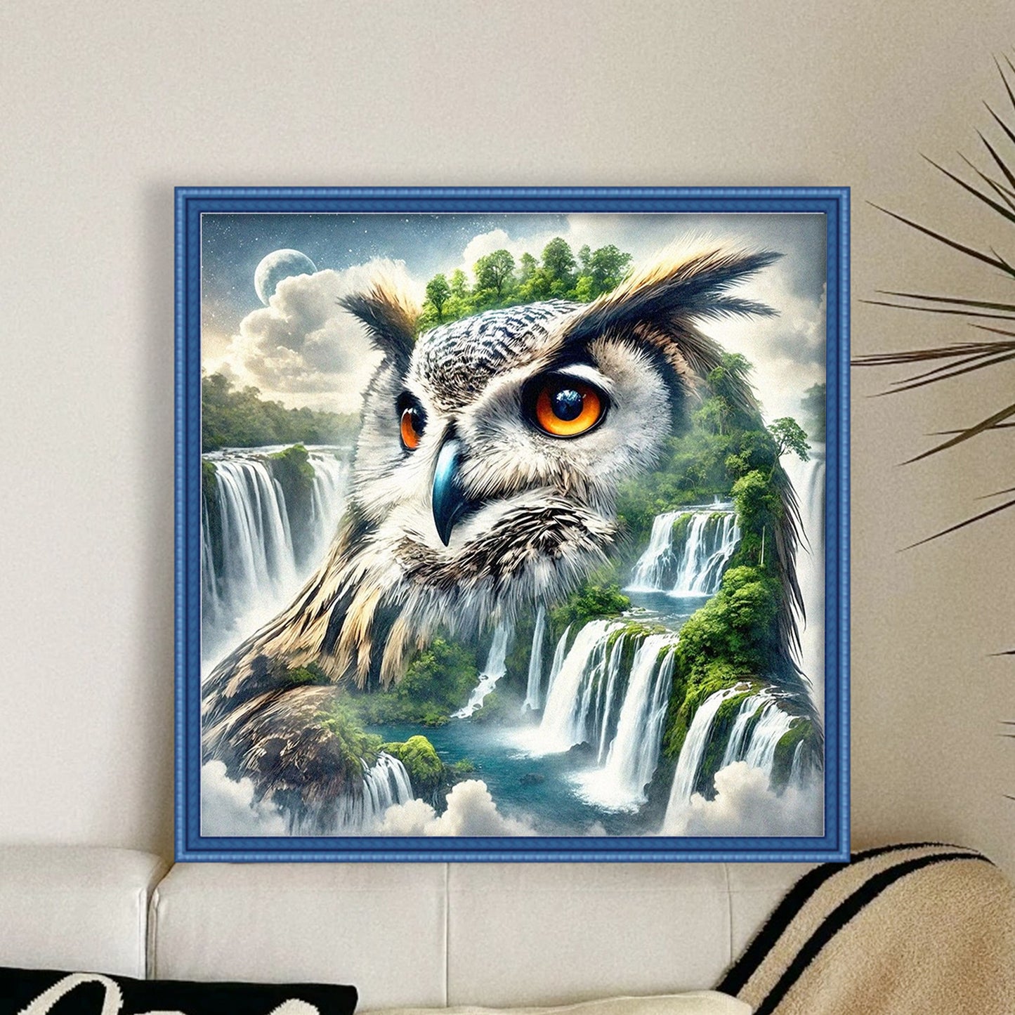 Owl Waterfall - Full 11CT Stamped Cross Stitch 40x40CM - Huacan