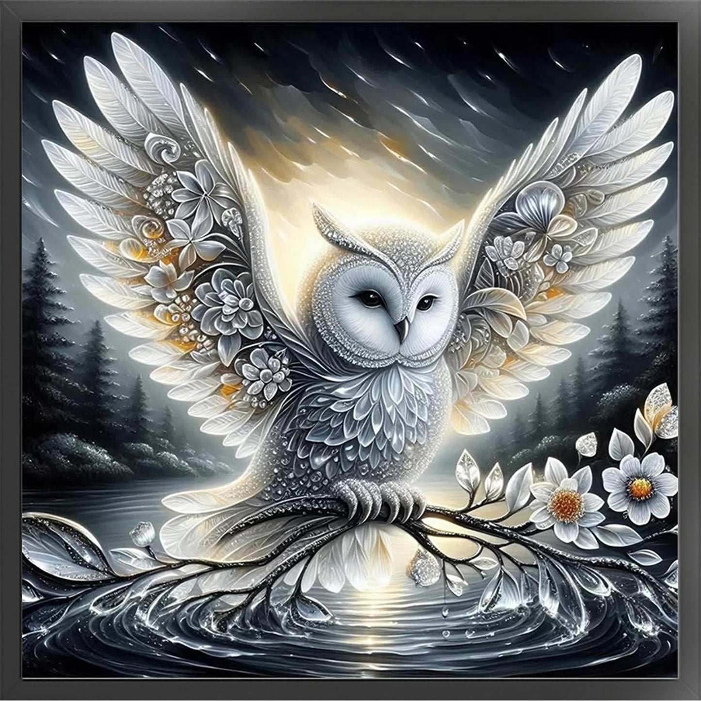 Branch And Owl - Full 11CT Stamped Cross Stitch 40x40CM - Huacan