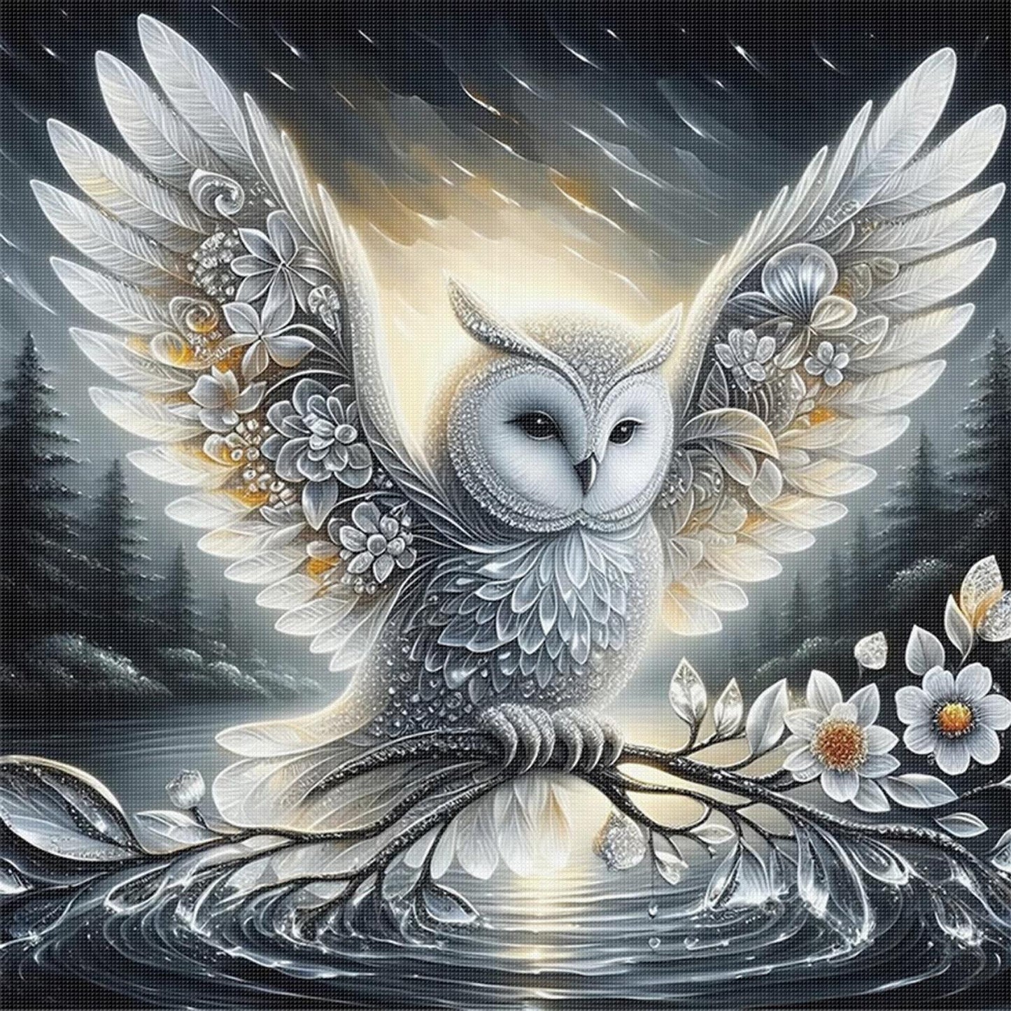 Branch And Owl - Full 11CT Stamped Cross Stitch 40x40CM - Huacan