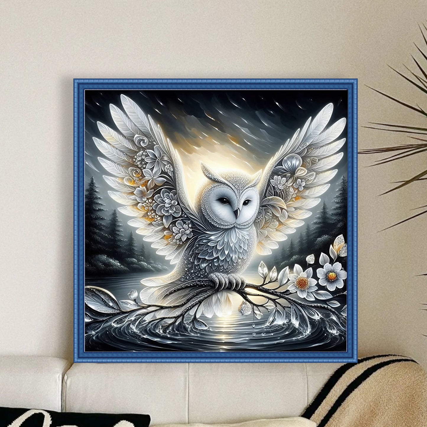 Branch And Owl - Full 11CT Stamped Cross Stitch 40x40CM - Huacan