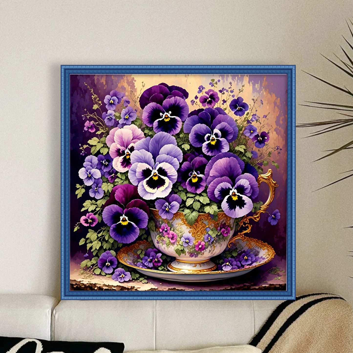 Pansy Teacup - Full 11CT Counted Cross Stitch 40x40CM - Huacan