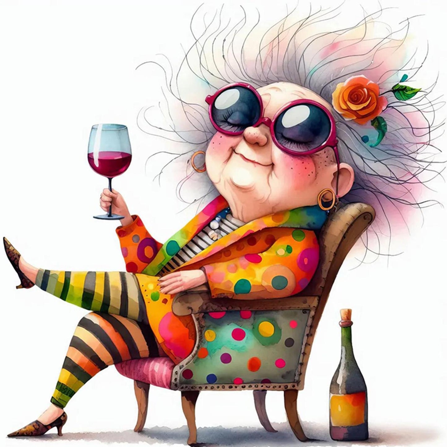 Lady Drinking Red Wine - Full 11CT Stamped Cross Stitch 40x40CM - Huacan
