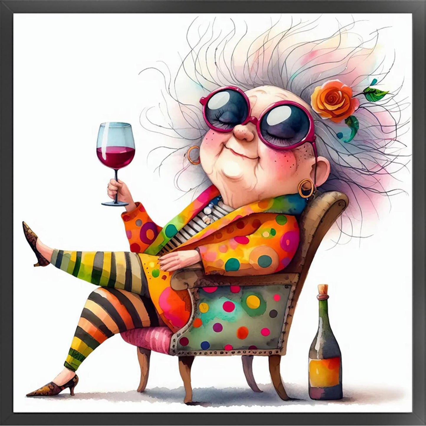 Lady Drinking Red Wine - Full 11CT Stamped Cross Stitch 40x40CM - Huacan