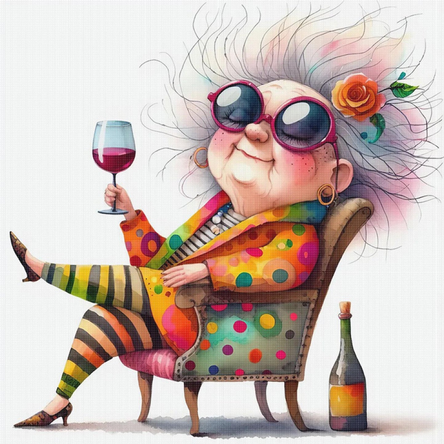 Lady Drinking Red Wine - Full 11CT Stamped Cross Stitch 40x40CM - Huacan
