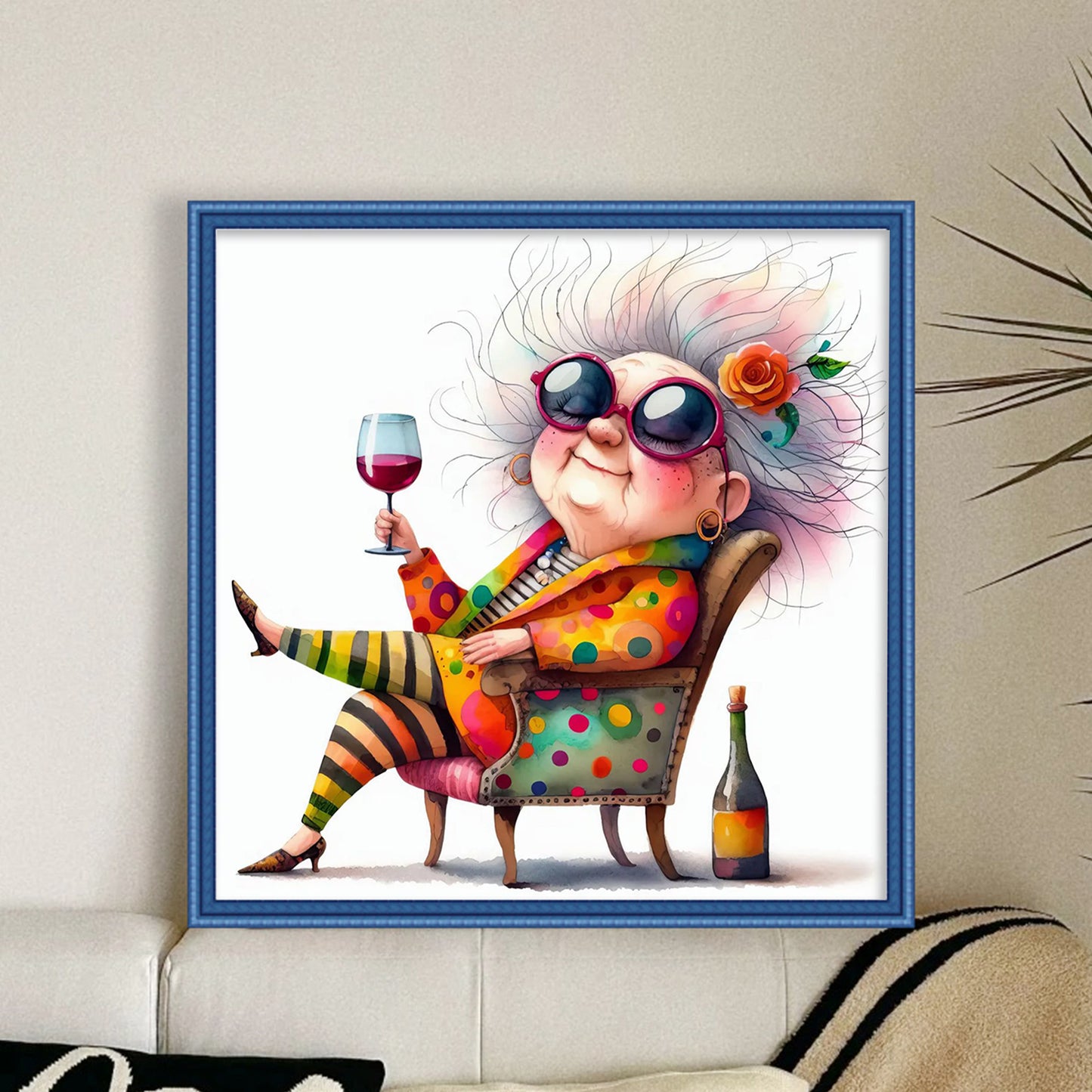 Lady Drinking Red Wine - Full 11CT Stamped Cross Stitch 40x40CM - Huacan