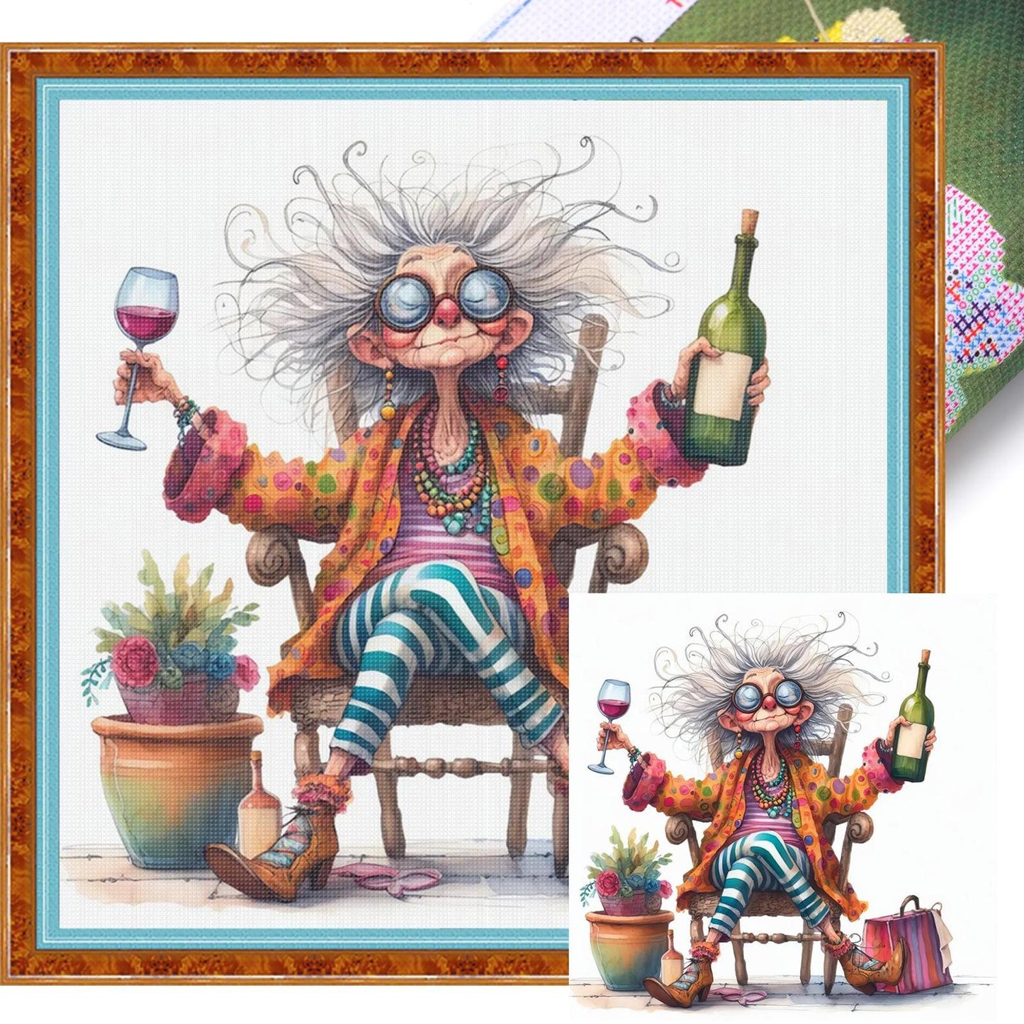Lady Drinking Red Wine - Full 11CT Stamped Cross Stitch 40x40CM - Huacan